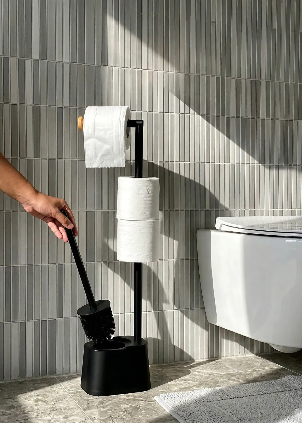 Toilet Paper Holder With Brush Black
