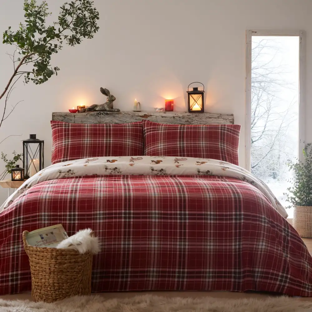 Relaxed Bedroom Reversible Check Brushed Cotton Duvet Cover Set