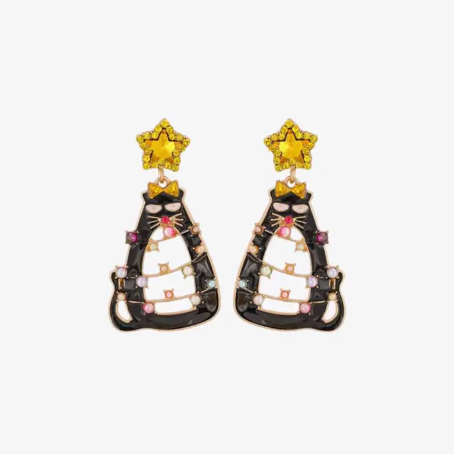 Rhinestone Alloy Cat Earrings
