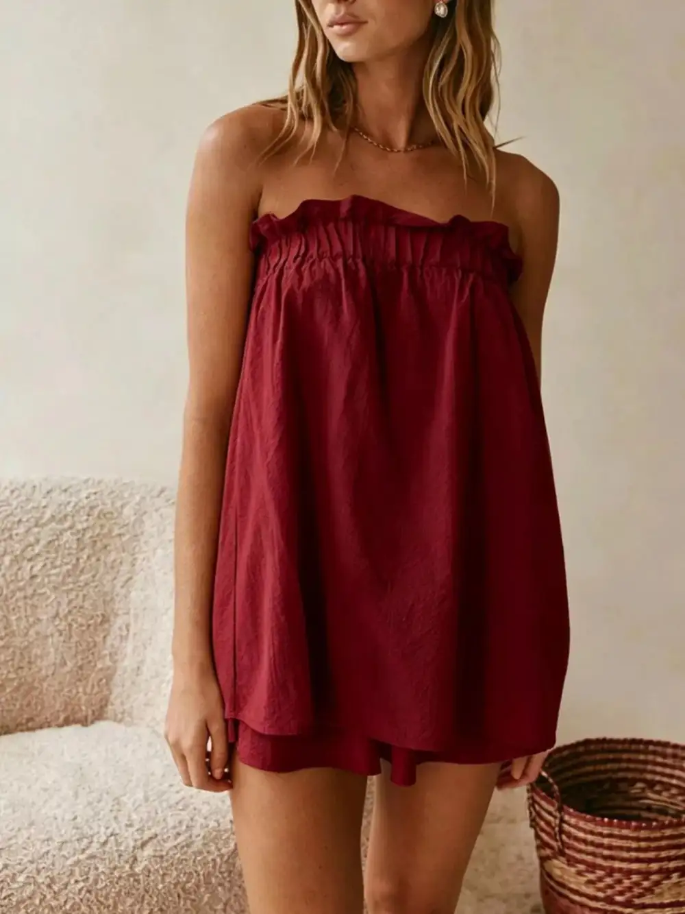 Polished Strapless Top And High-Waisted Skirt Set