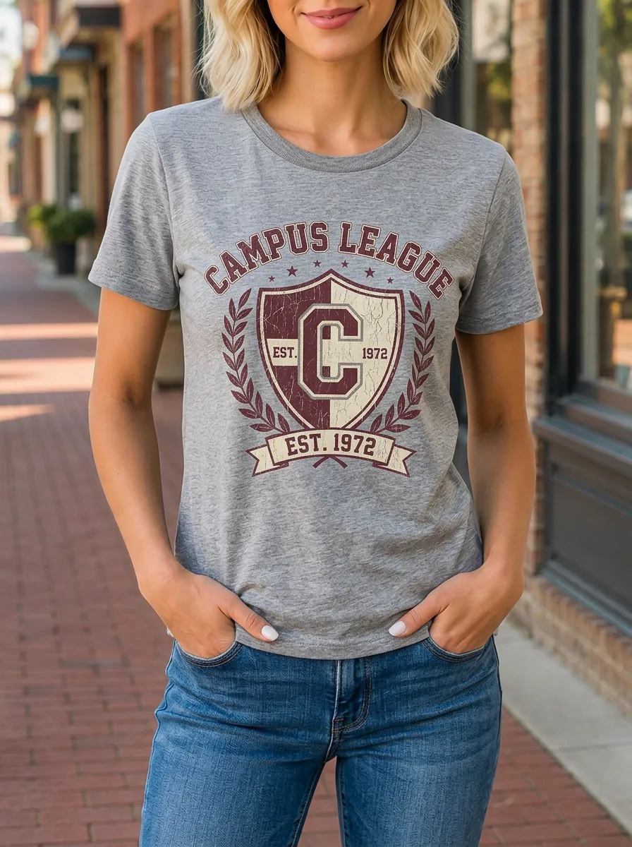 Women's Campus League Varsity Shield 1972 Printed T-shirt