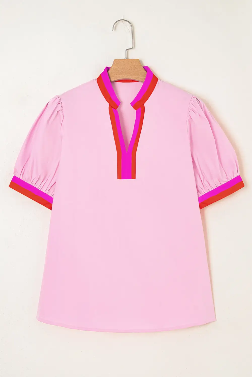 Striped V-Neck Puff Sleeve Blouse