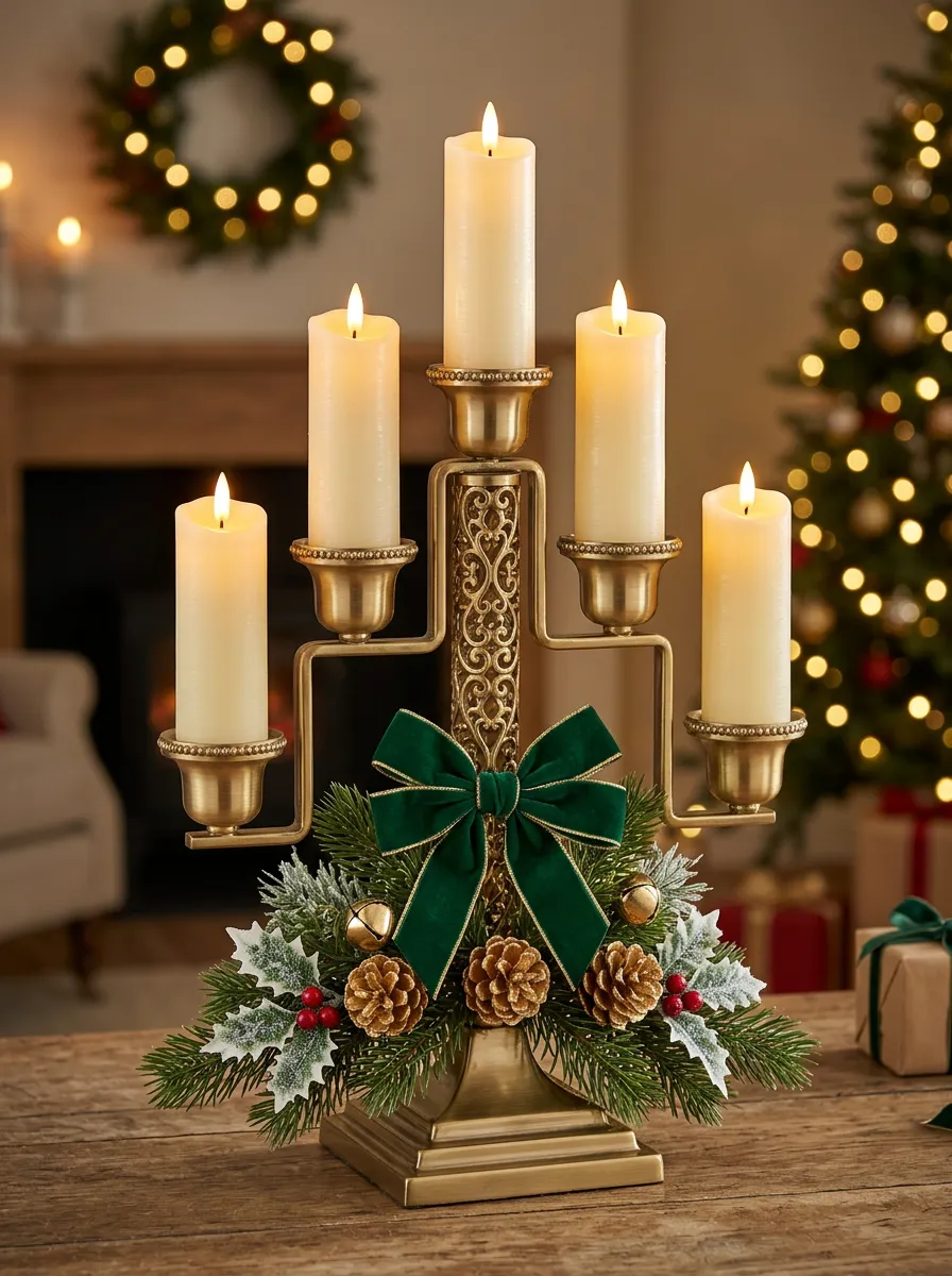 Classic Bow Pinecone Printed Candle Holder