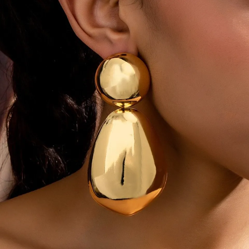 Punk Geometric Drop Oval Metal Earrings