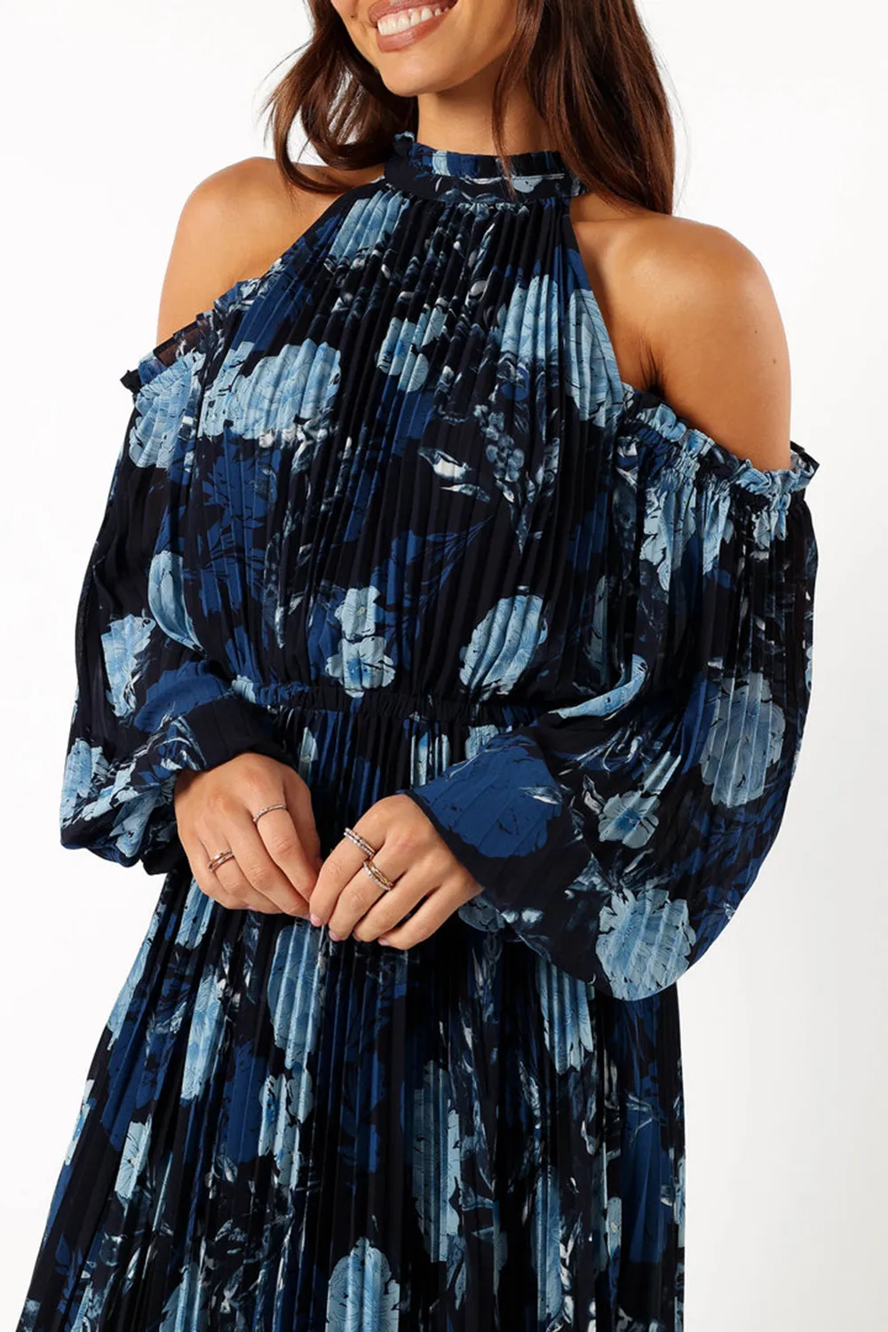 OFF-THE-SHOULDER TRUMPET SLEEVE DRESS
