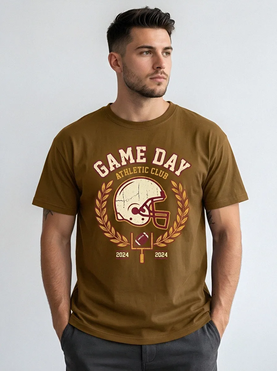 Men's American Football Lover Game Day Helmet Printed T-shirt