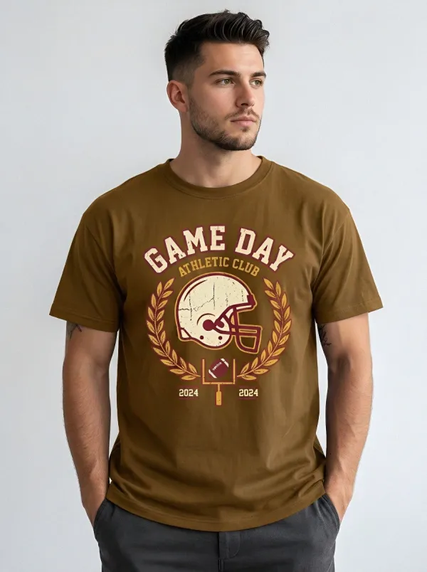 Men's American Football Lover Game Day Helmet Printed T-shirt