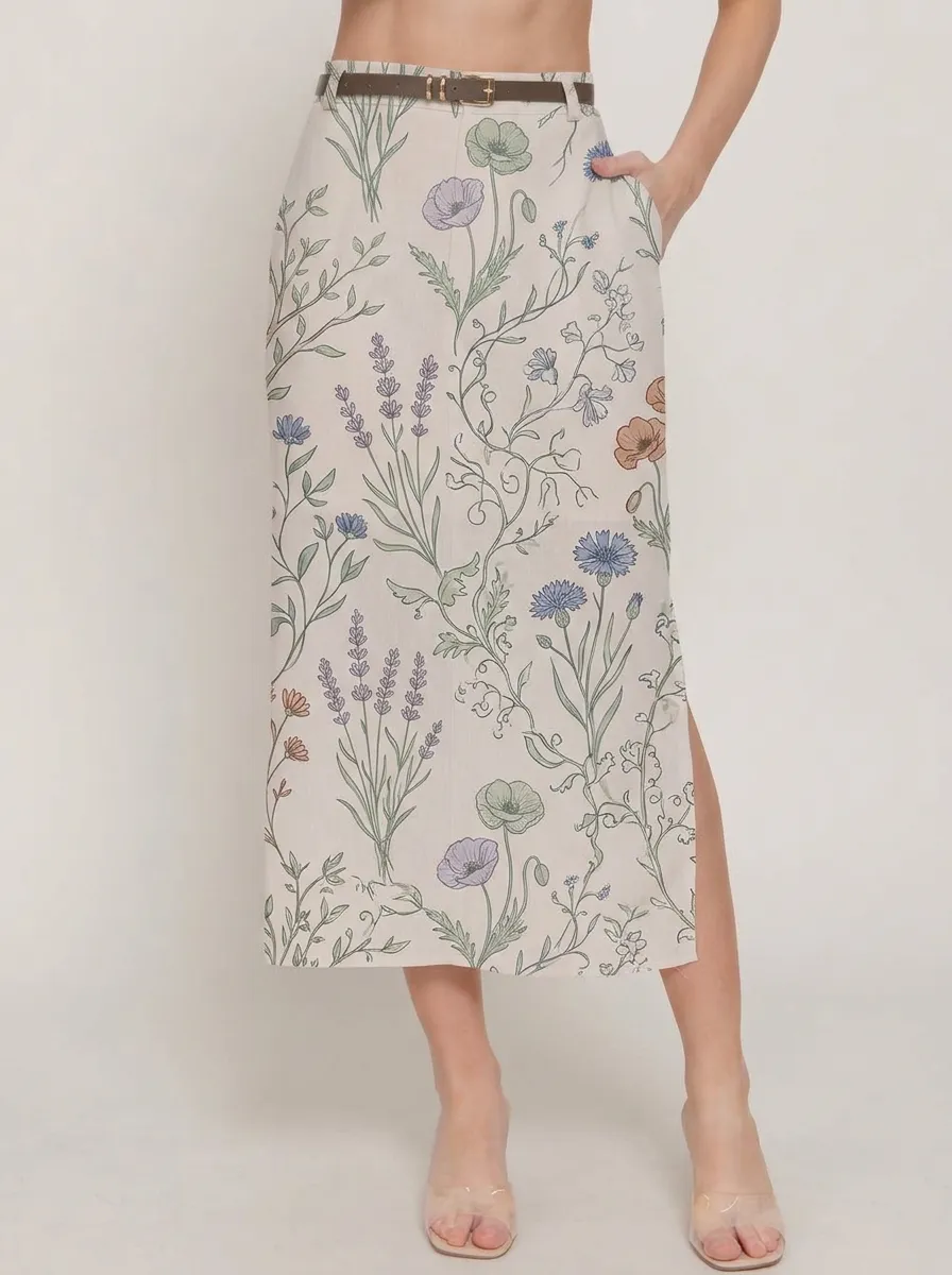 Women's Botanical Garden Wildflower Printed Midi Skirt