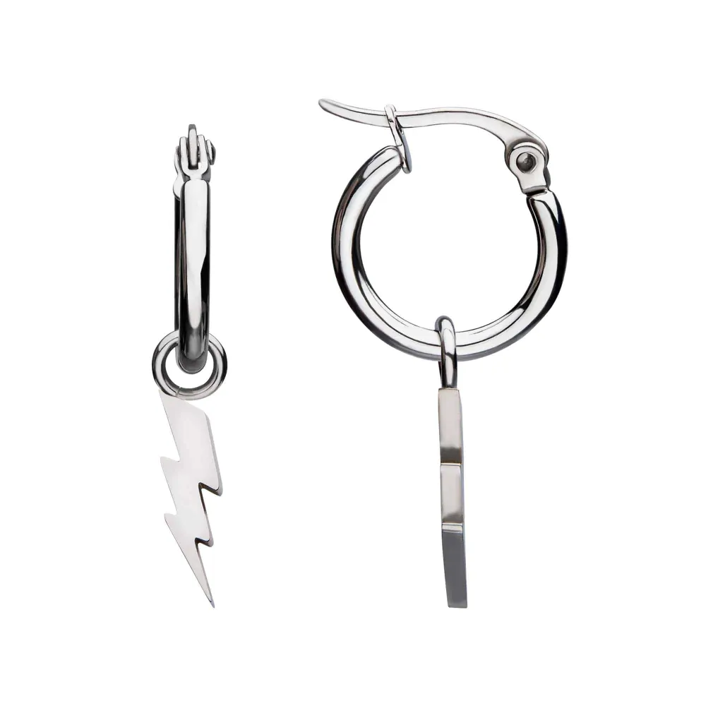 Lightning Bolt Charm Hoop Earrings