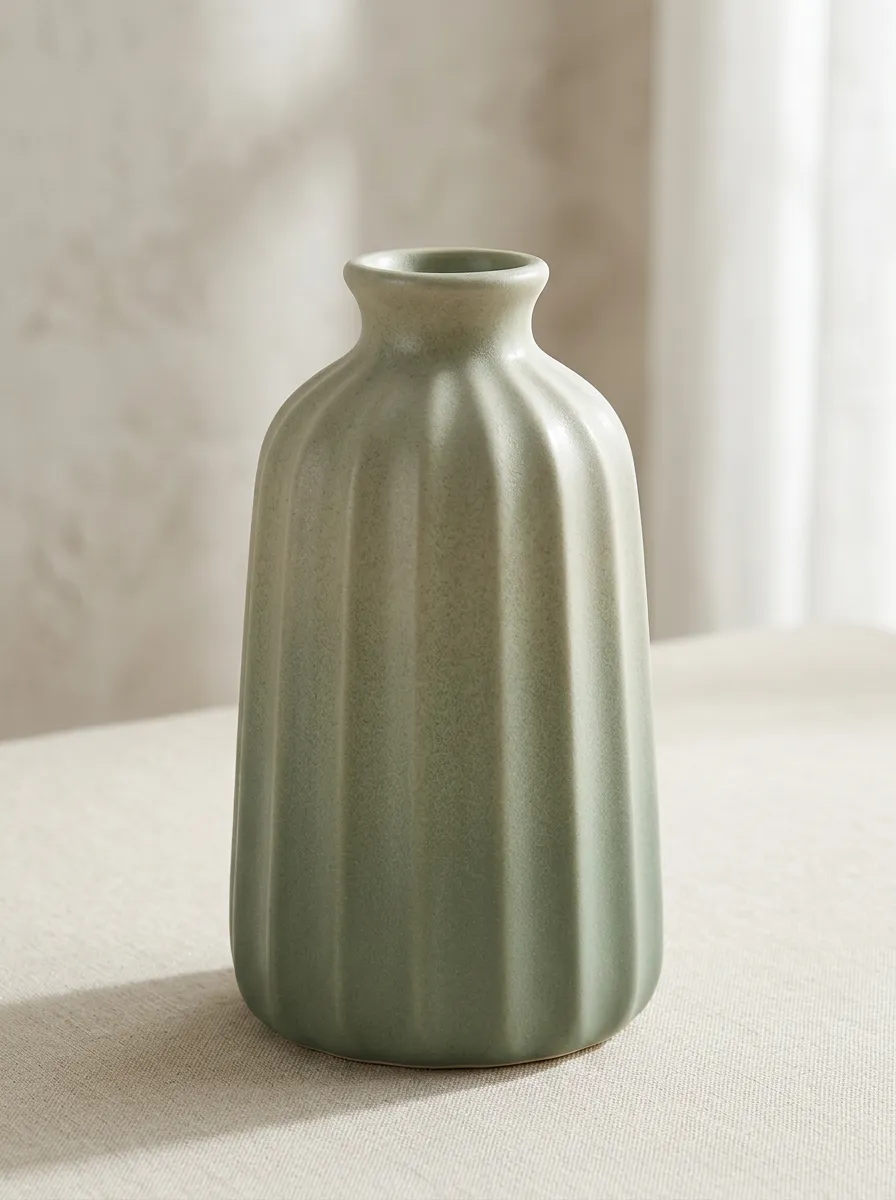 Artful Minimalist Ribbed Ceramic Table Vase