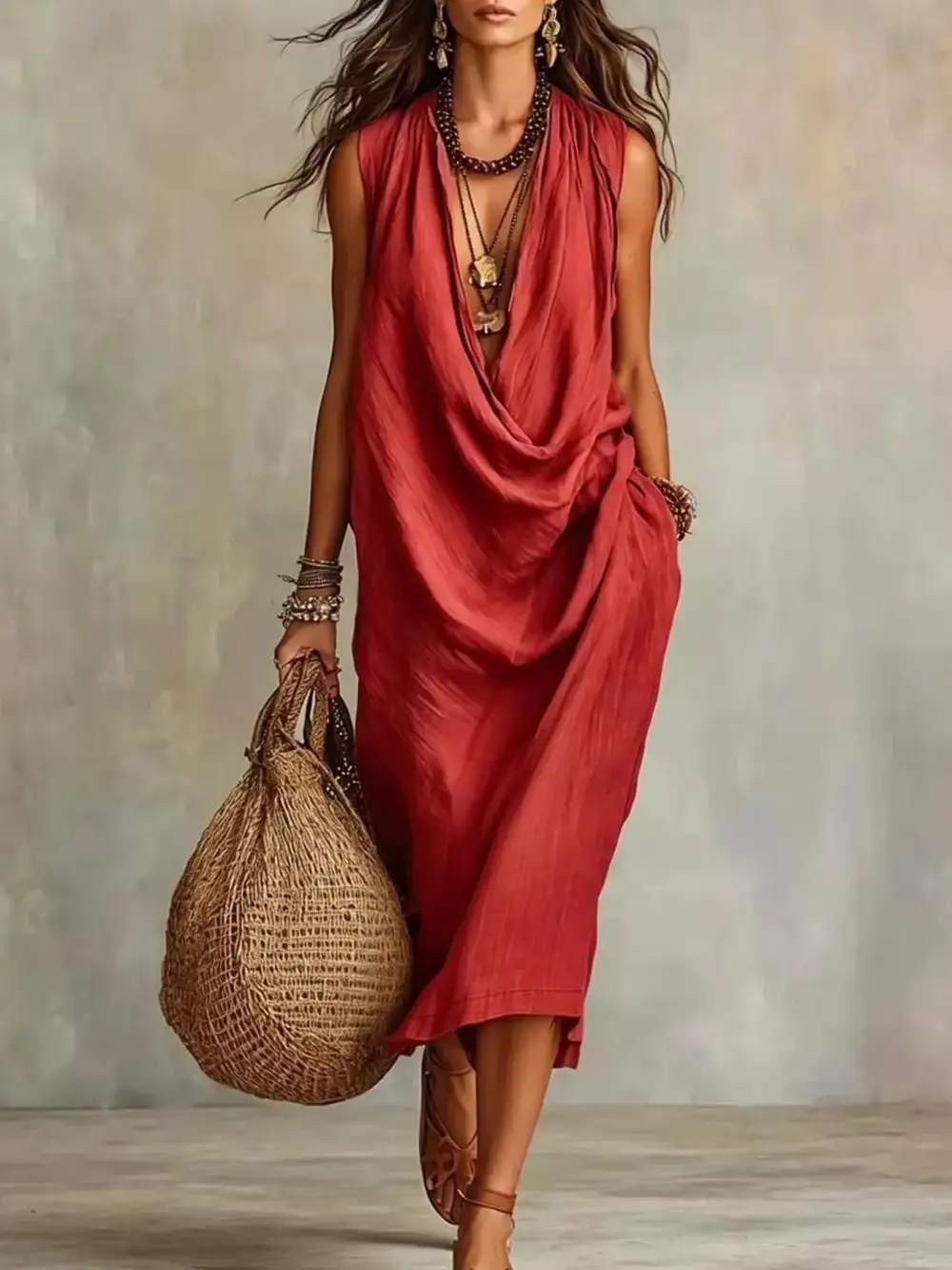 Cowl Neck Sleeveless Midi Dress