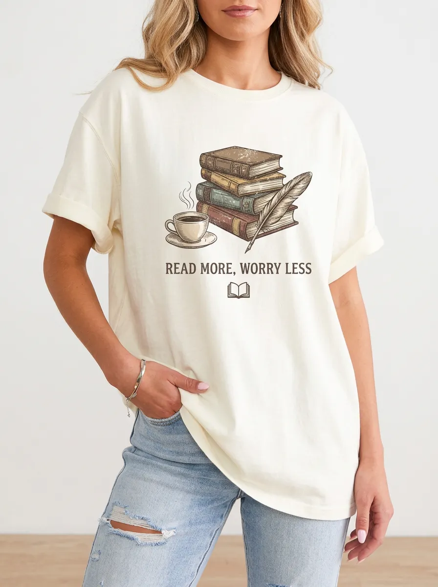 Women's Book Lover Coffee Quill Printed T-shirt