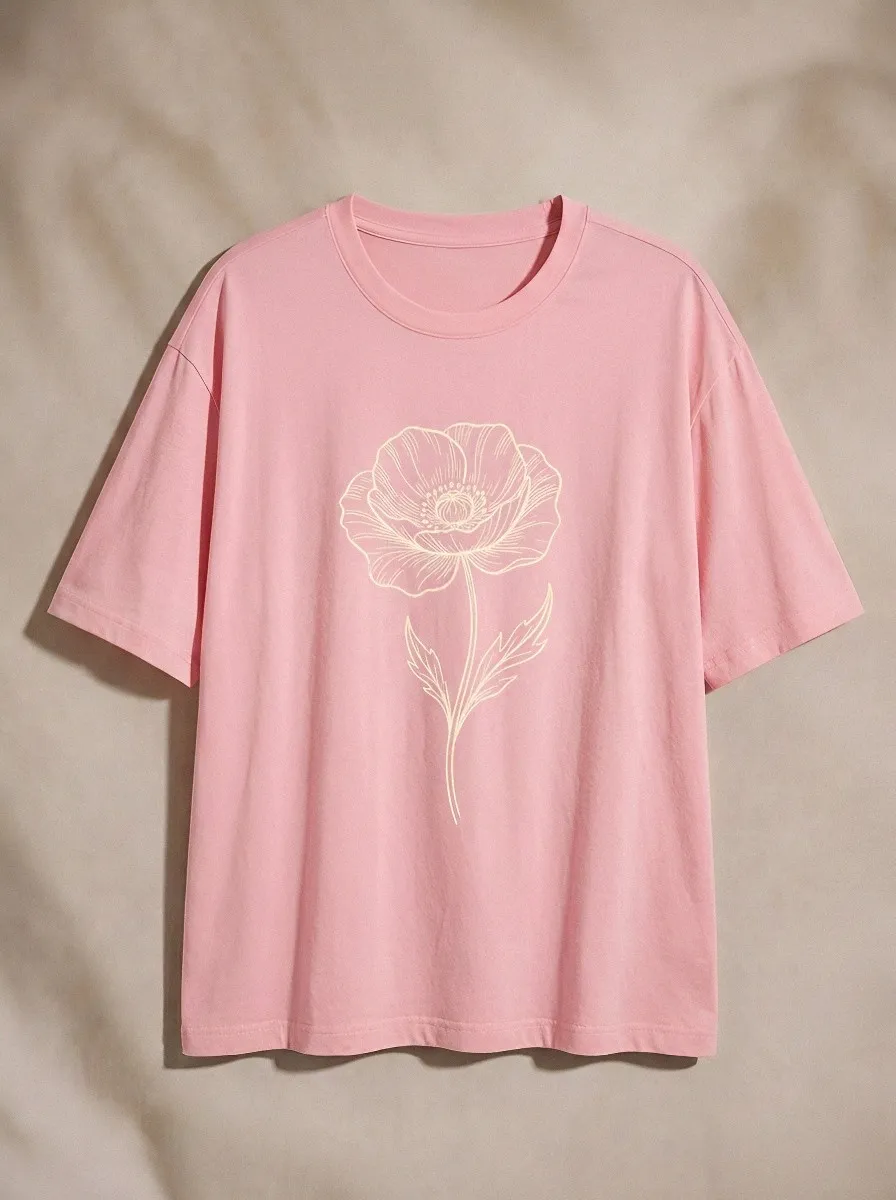 Unisex Botanical Flower Minimalist Line Art Printed T-shirt