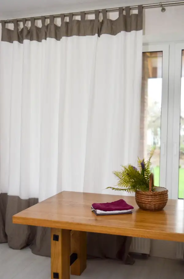 Contrast Panel Blackout Linen Curtain