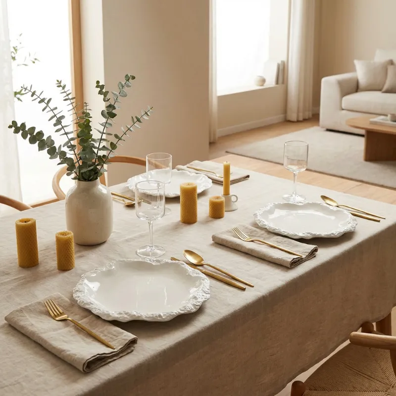 Ceramic Dinner Plates With Textured Rim