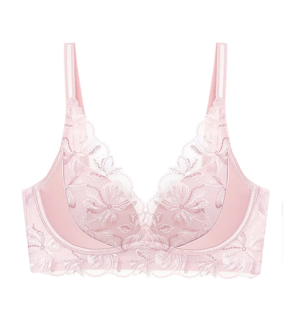 Women's Smooth-Fit Non-Wired Deep-V Push-Up Mesh Breathable Bra