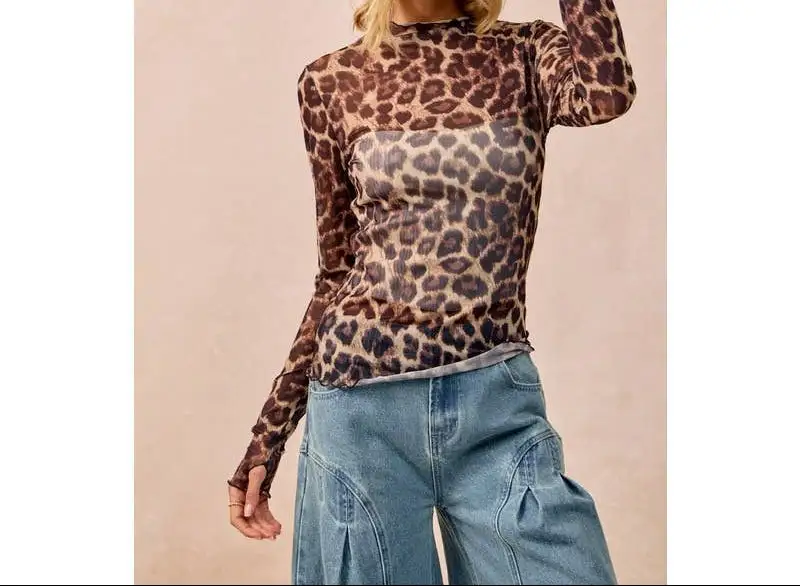 Mesh Leopard Printed Top