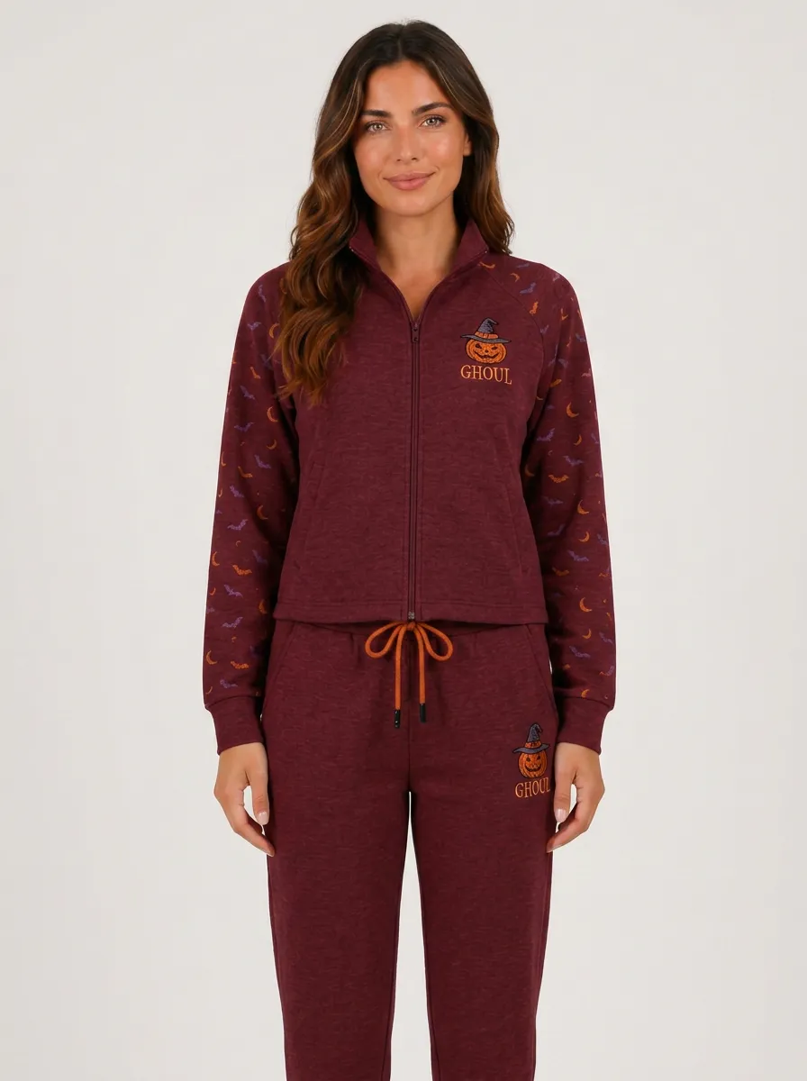 Women's Halloween Ghoul Pumpkin Spiderweb Printed Tracksuit