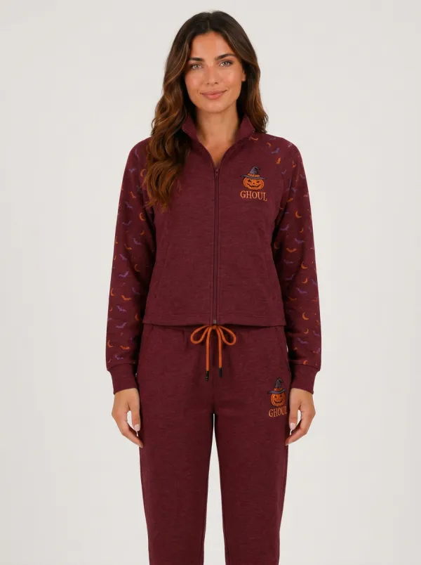 Women's Halloween Ghoul Pumpkin Spiderweb Printed Tracksuit