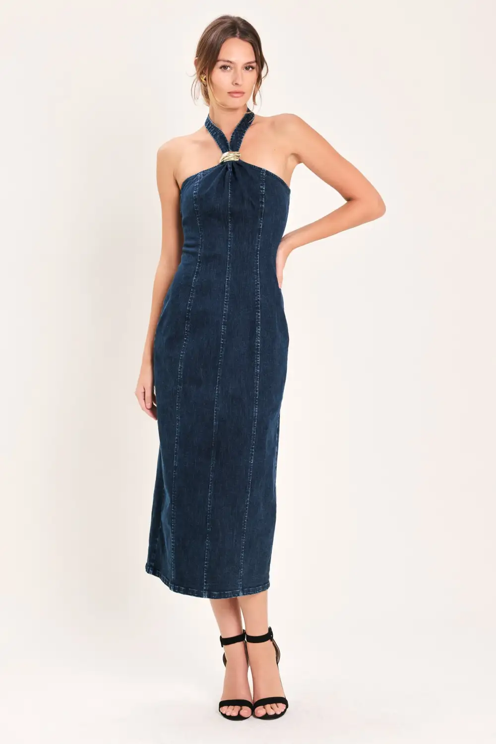 Halter Denim Midi Dress