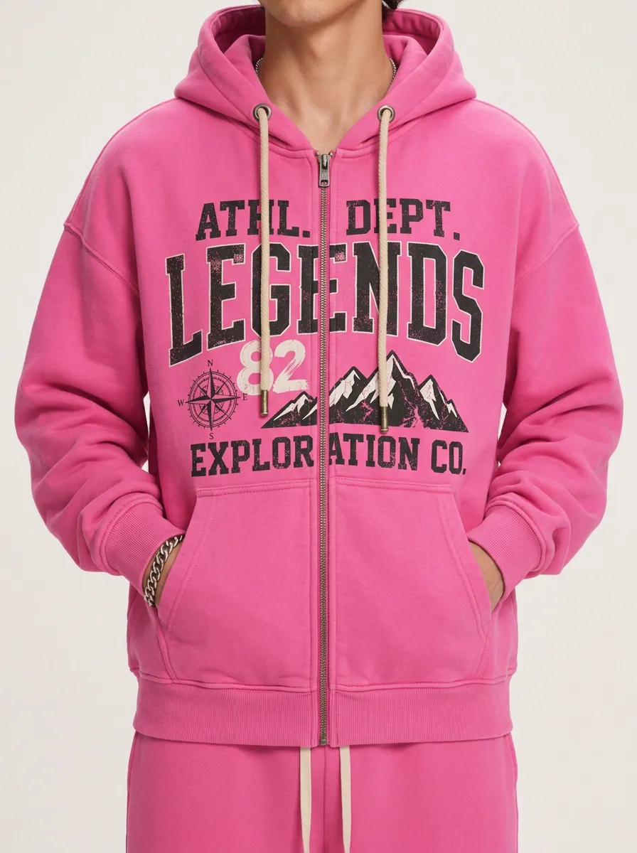 Men's Outdoor Adventure Legends Mountain Compass Printed Zip-up Hoodie