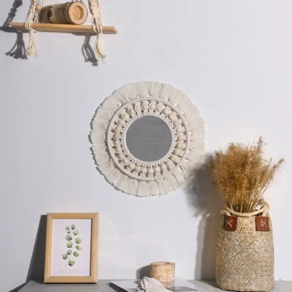 Boho Macrame Wooden Decorative Wall Mirror