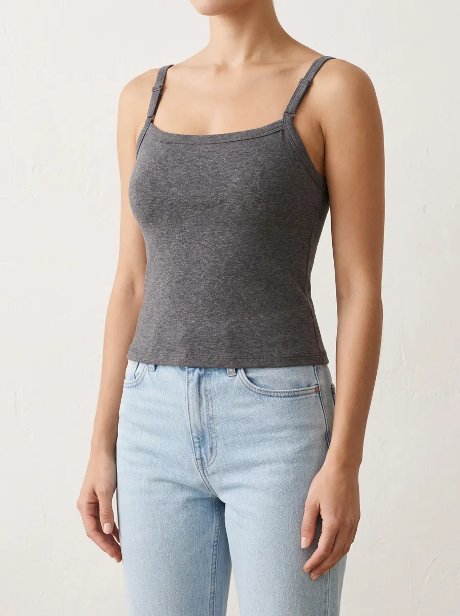 Women's Square Neck Heathered Printed Camisole Top