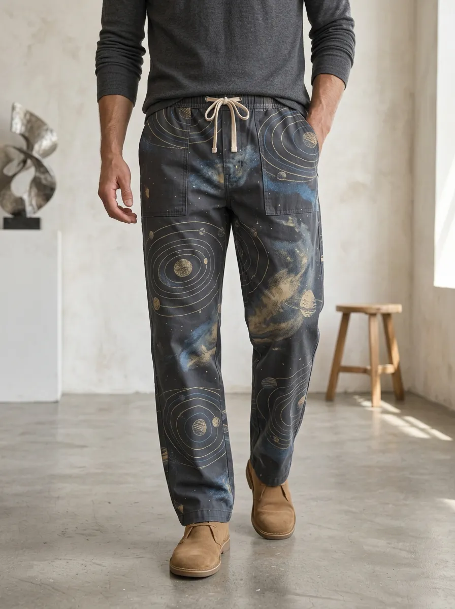 Men's Celestial Print Drawstring Trousers