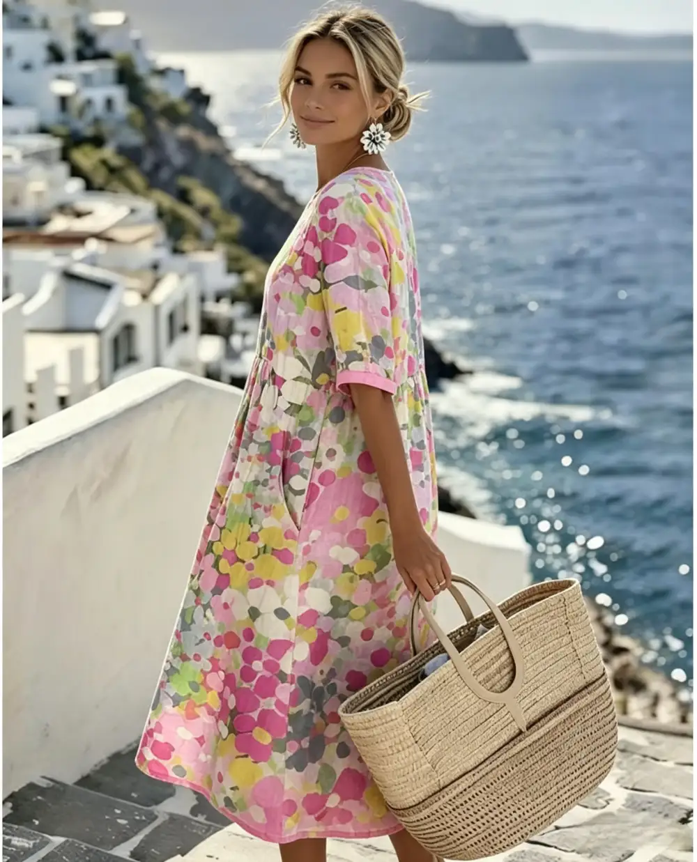✨Hot Sale ✨50% OFF ✨Colour Bloom Watercolor Milk Silk Dress