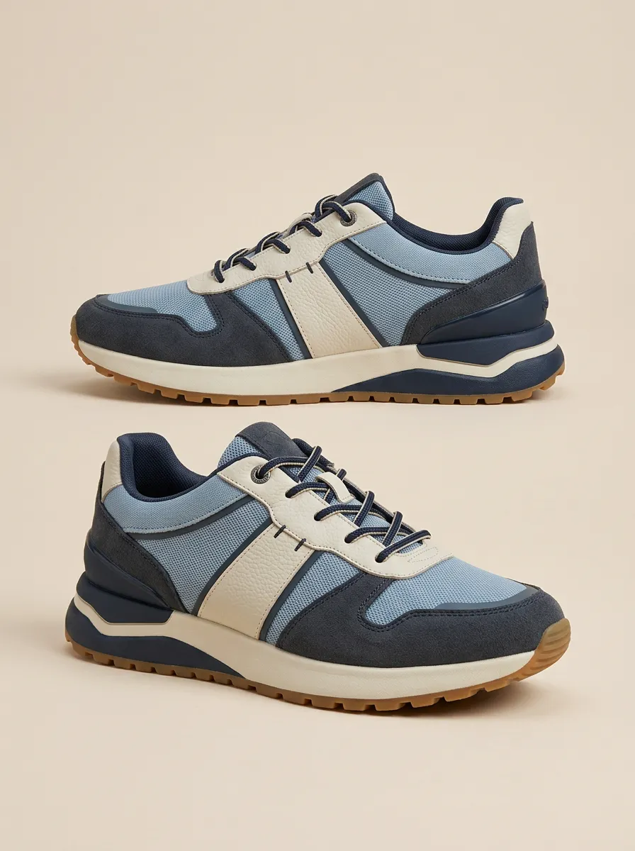 Men's Casual Suede Mesh Colorblock Print Sneakers