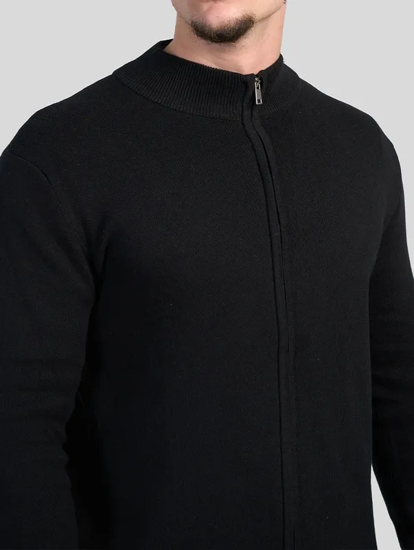 Black Zip Front Sweater Clean Cut