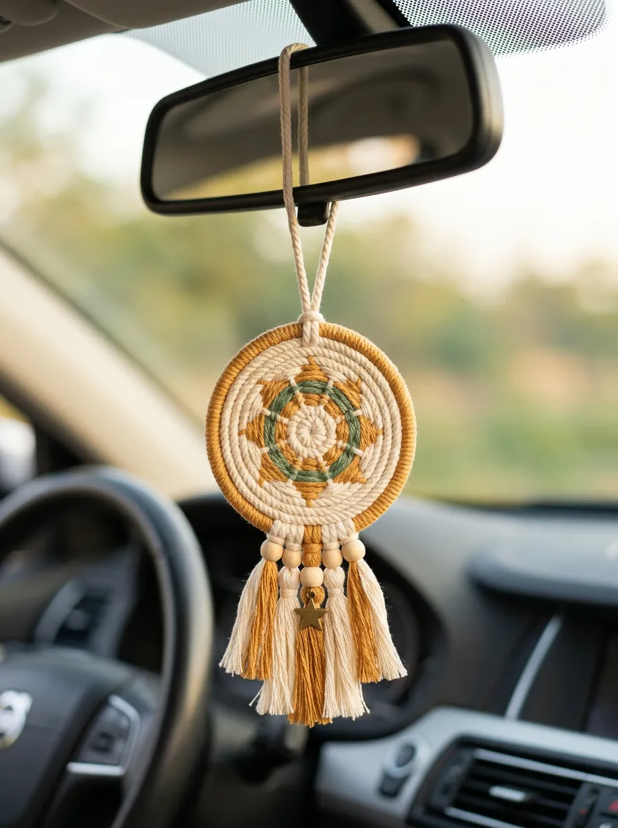 Refined Macrame Rearview Mirror Hanging Ornament