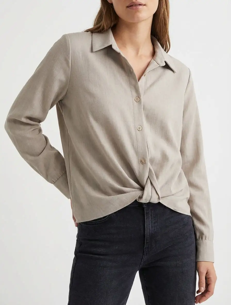 Effortless Long Sleeve Straight Fit Stand Collar Button Shirt