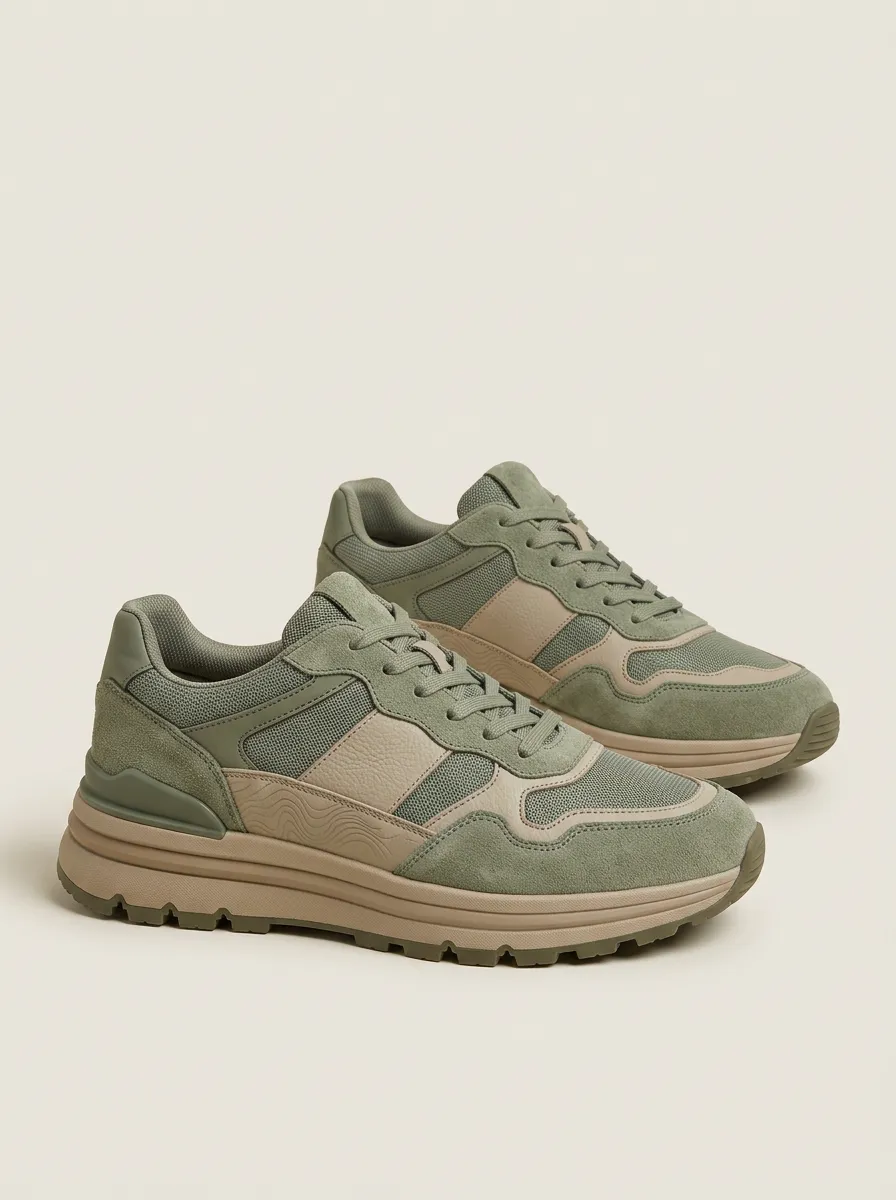 Men's Modern Casual Outdoor Suede Mesh Print Sneakers