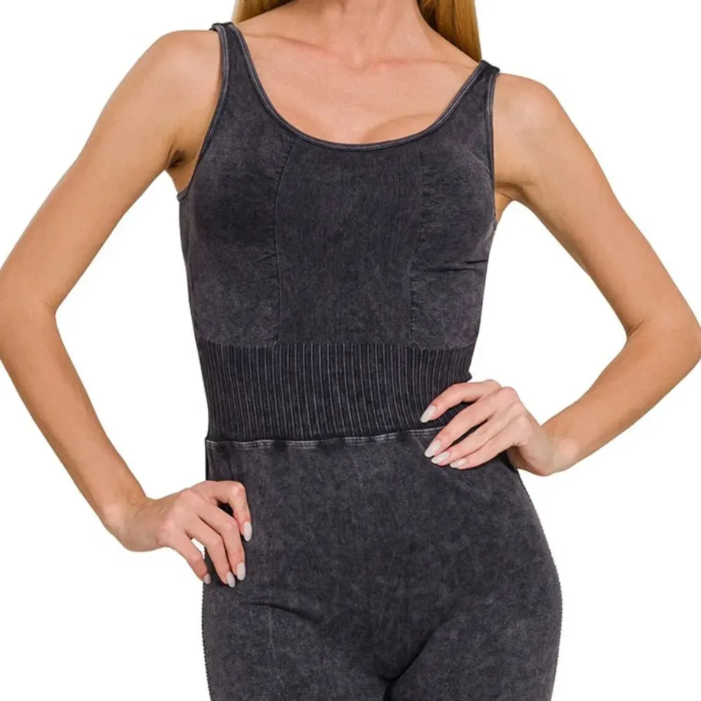 Washed Sports Romper with Removable Bra Pad
