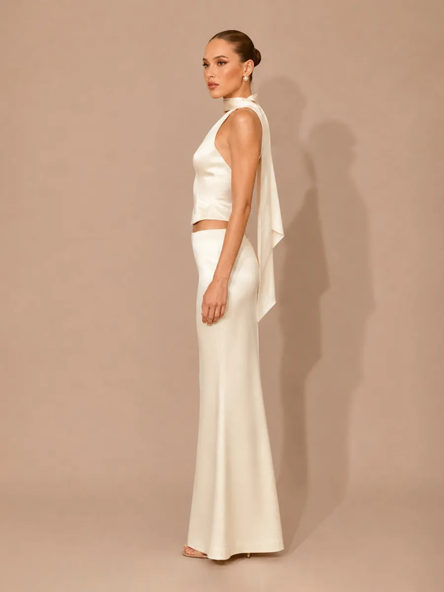 Kalista Satin Halter-Neck Open-Back Top + Maxi Skirt Set