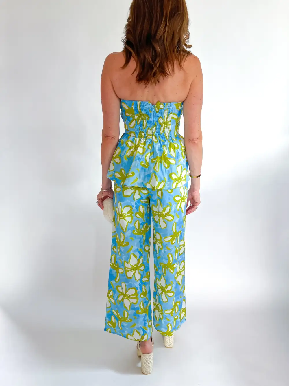 Floral Peplum Strapless Top And Pants Set