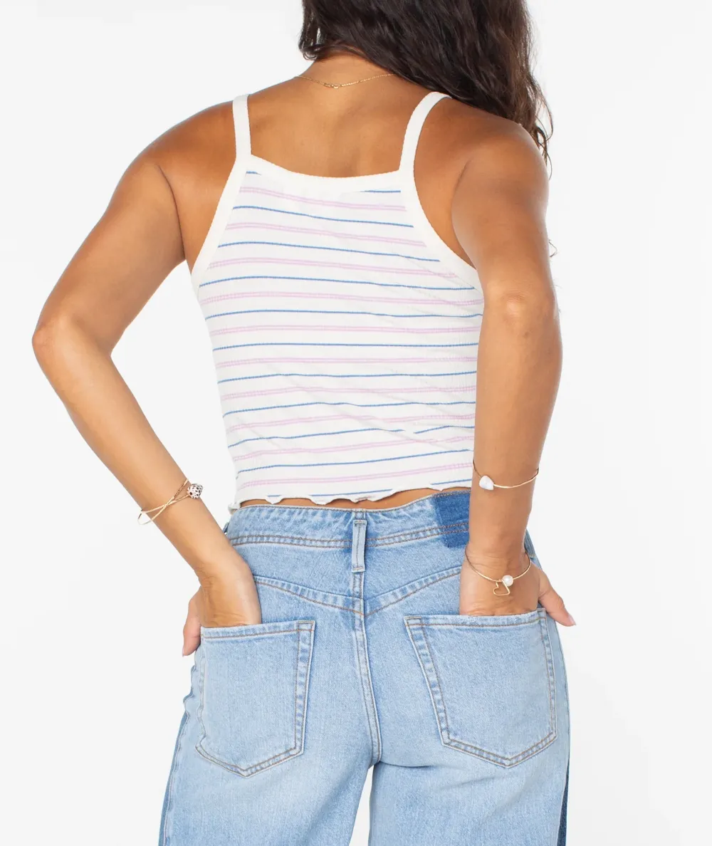 Horizontal Striped Tank Top With Round Neck