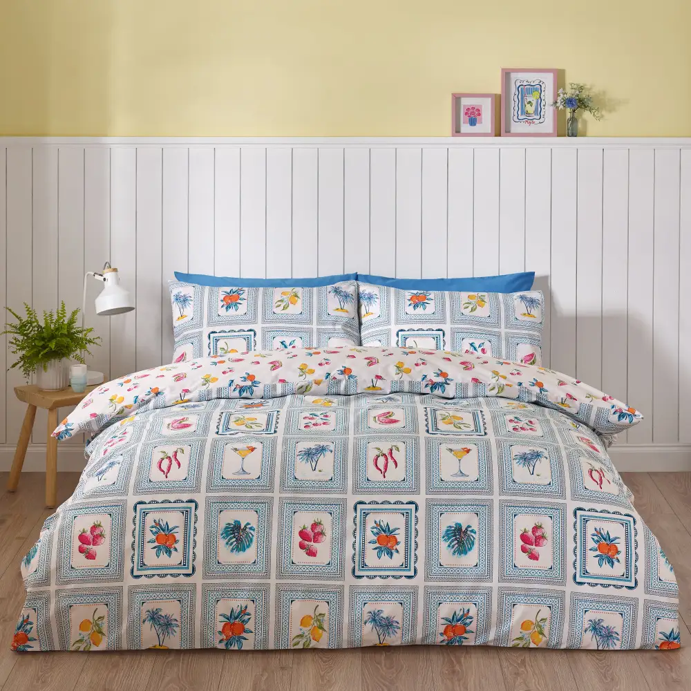 Reversible Tile Cotton Duvet Cover Set