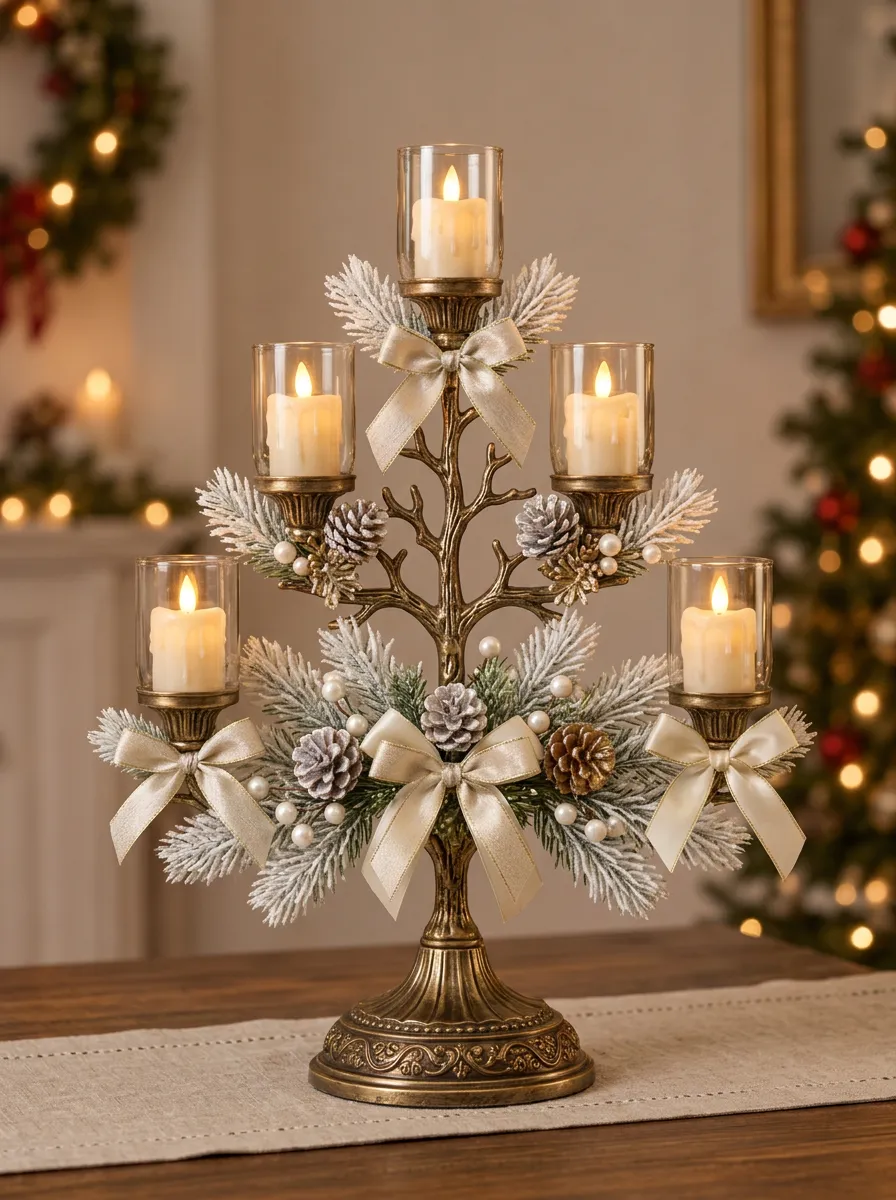 Ribbon Pinecone Printed Candle Holder