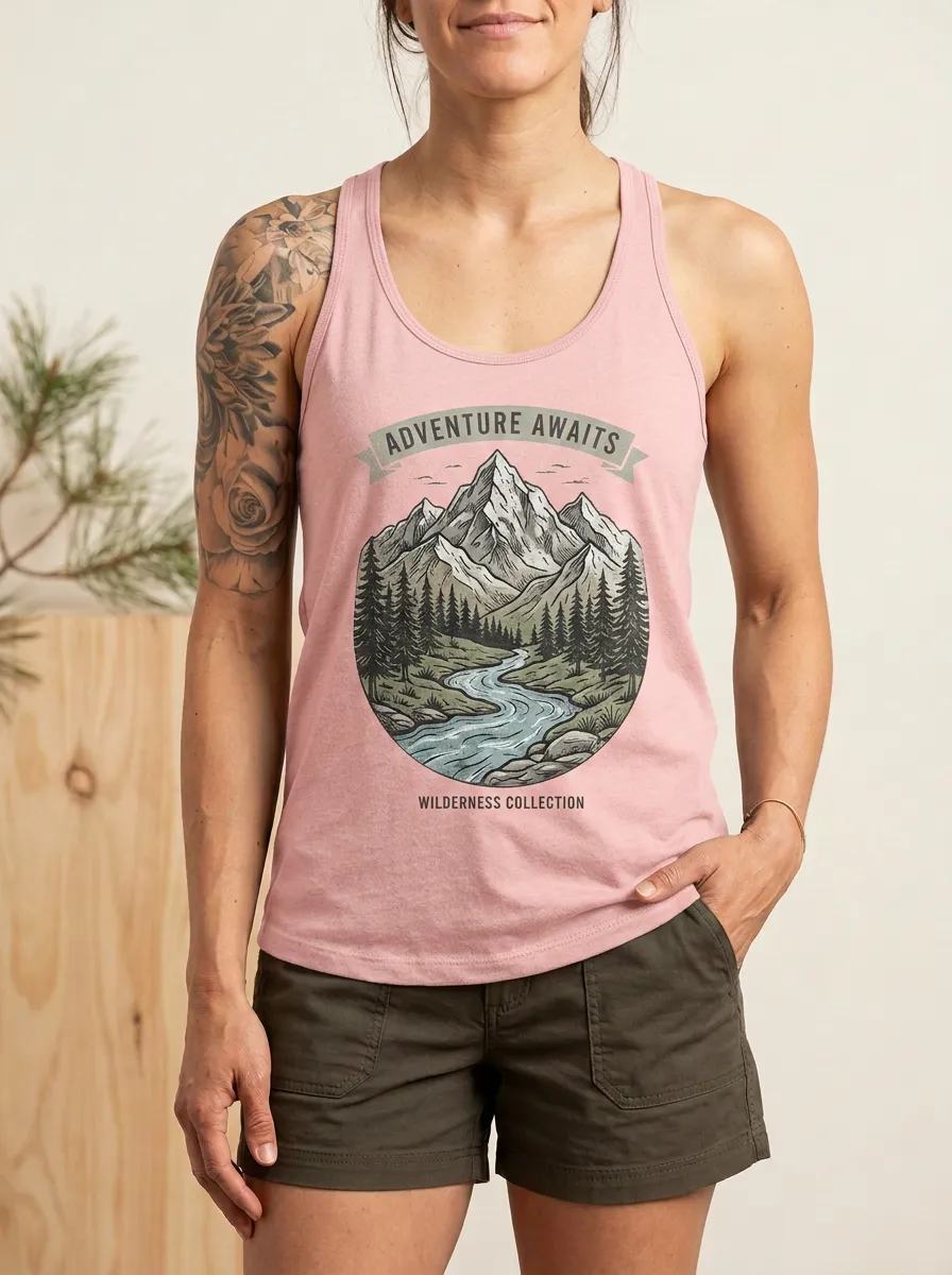 Women's Adventure Nature Lover Mountain River Printed Tank Top