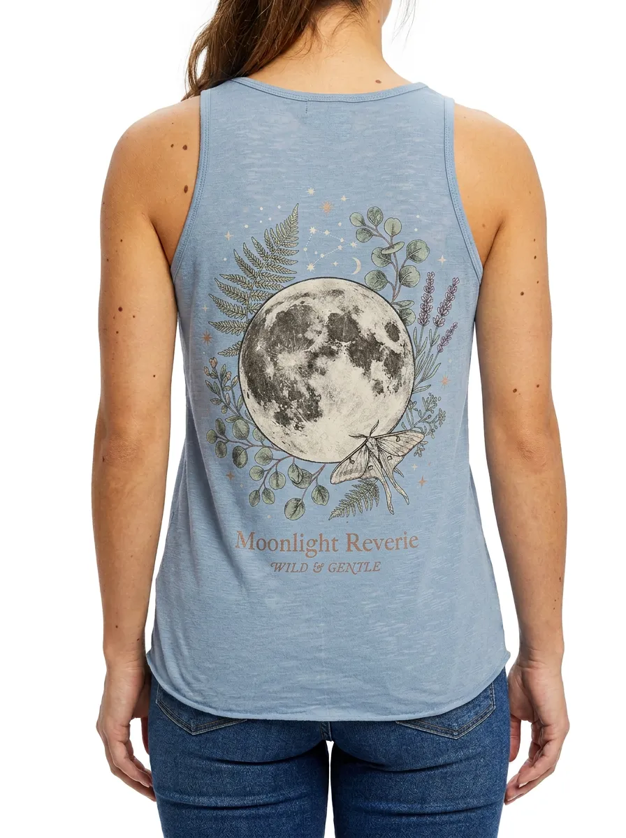 Women's Celestial Moon Moth Botanical Printed Tank Top