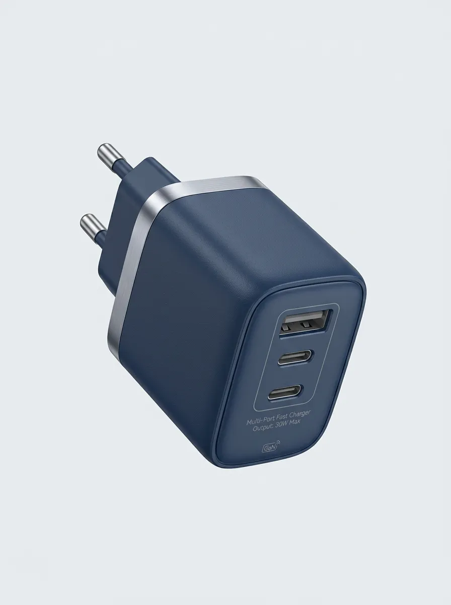 Unisex Tech Enthusiast Navy Blue GaN 30W Multi-Port Printed Fast Charger