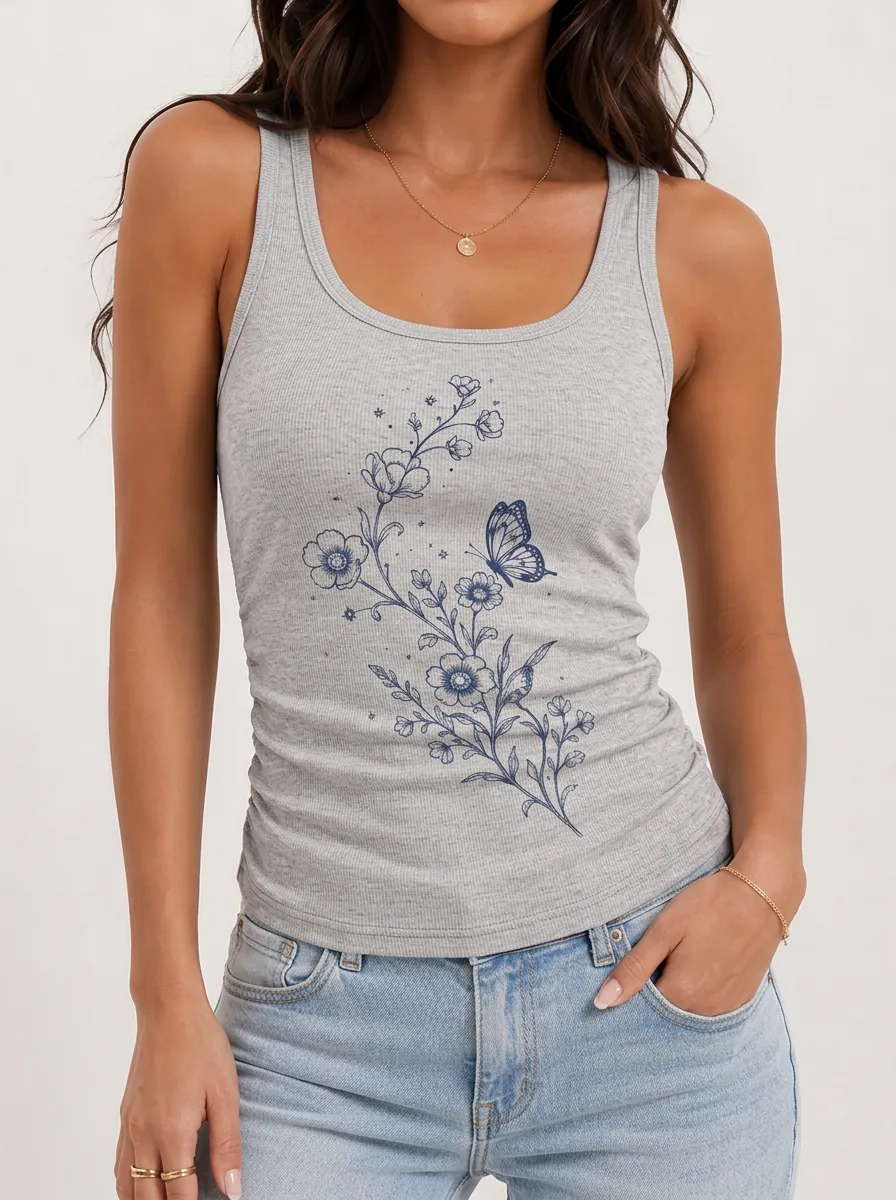 Women's Butterfly Floral Nature Aesthetic Printed Tank Top