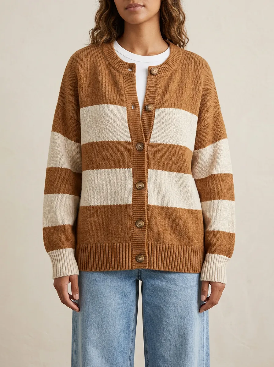 Timeless Distinctive Rugby Striped Knit Cardigan