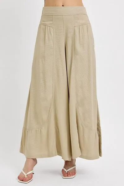 Shirring Detail Wide Leg Pants