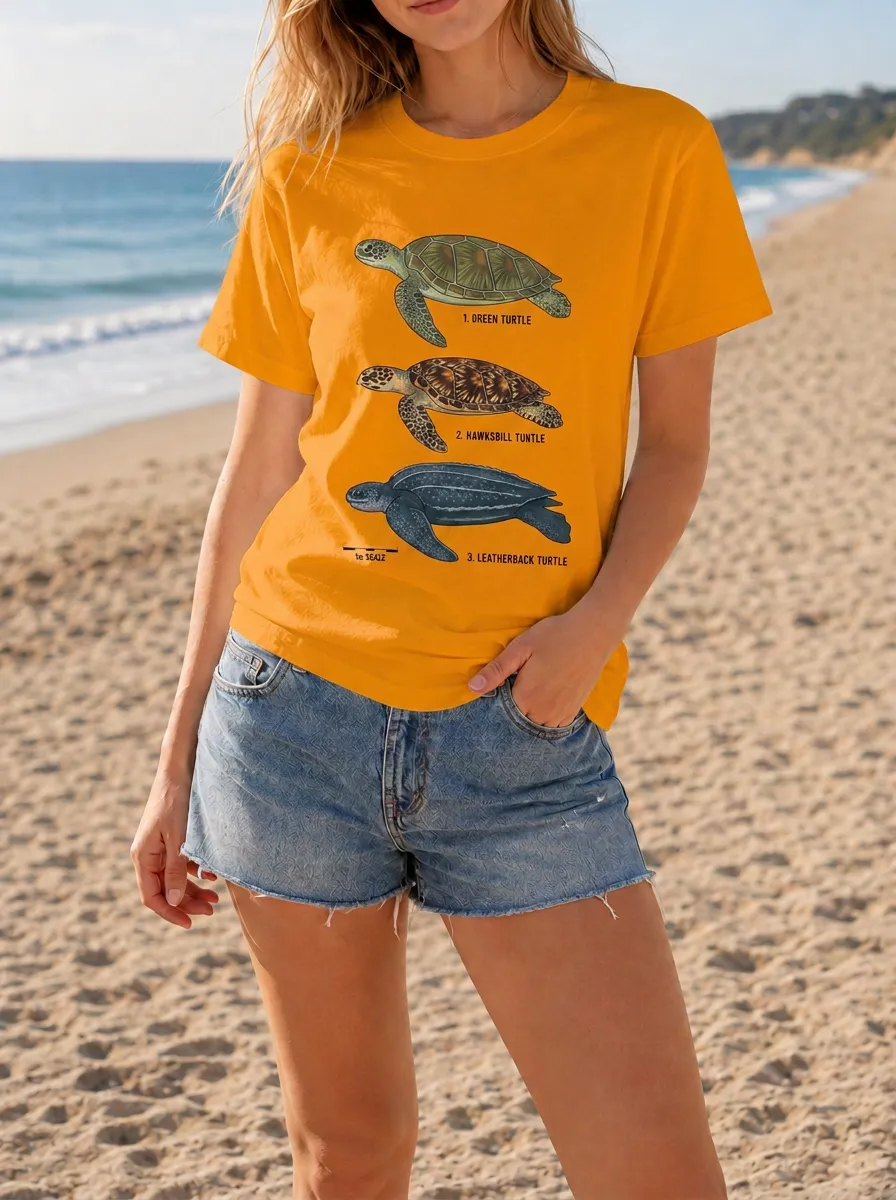 Women's Sea Turtle Lover Marine Life Printed T-shirt