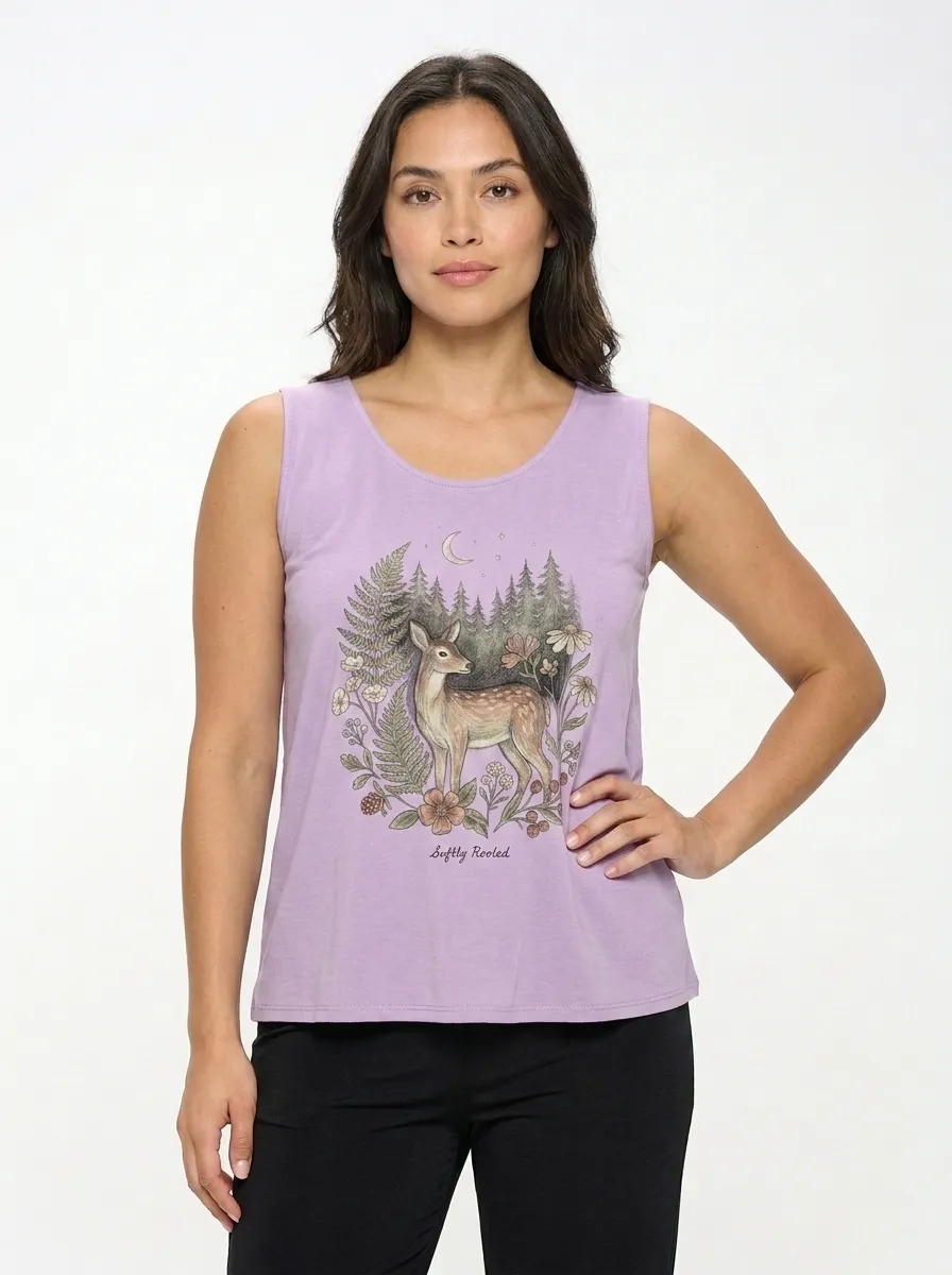 Women's Nature Lover Deer Forest Floral Printed Tank Top