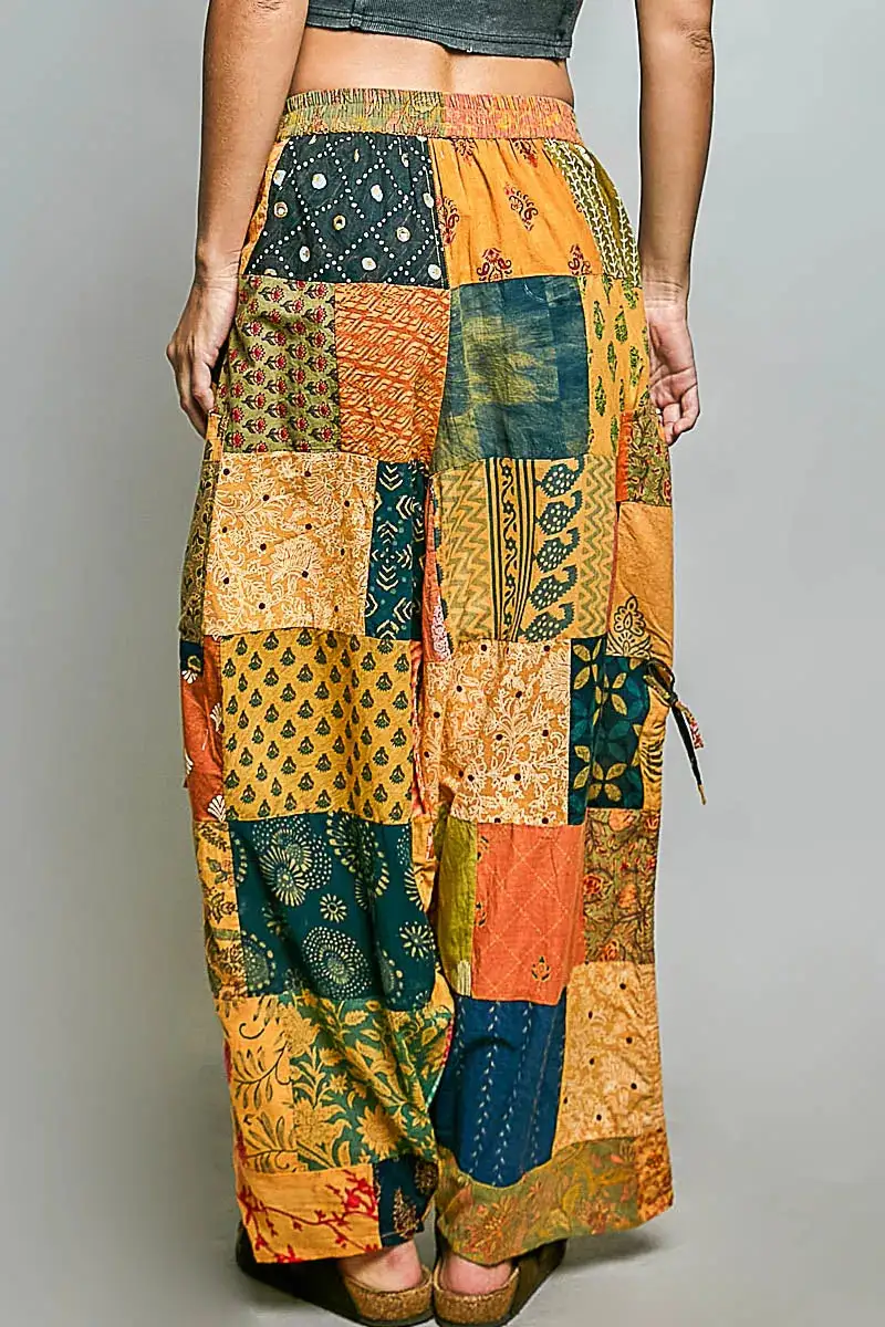 Sequin Patchwork Wide Leg Drawstring Pants