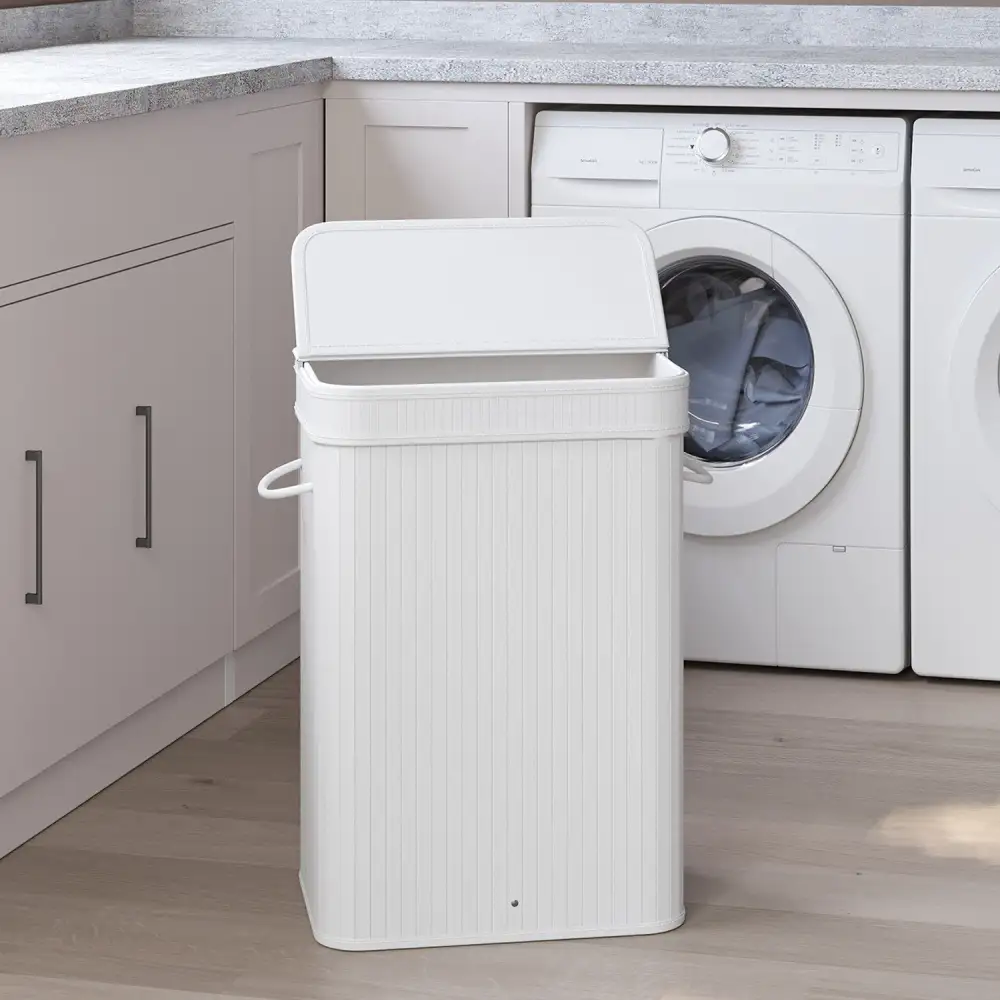 Removable Liner Lidded Bamboo Laundry Sorting Hamper